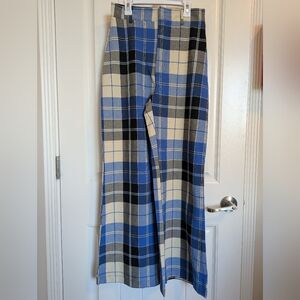 Free People Blue and Black Plaid Wide Leg Pants
